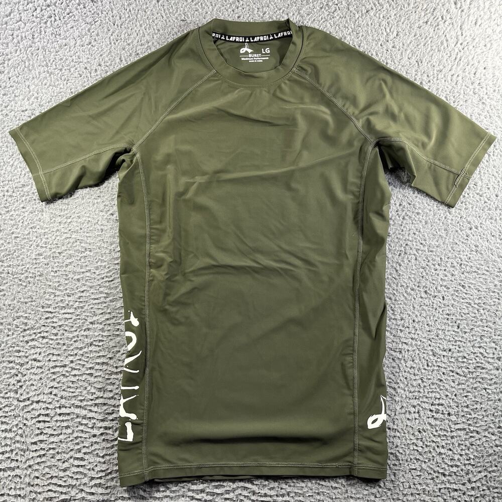 LAFROI Burst Mens Large Compression Shirt Rash Guard Short Sleeve Olive Green LG